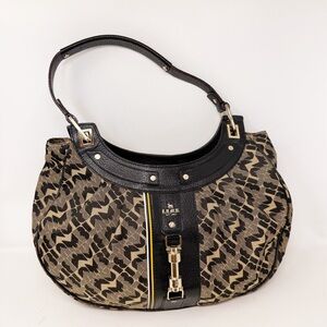 L.A.M.B. Y2K RARE Canvas Shoulder Bag Brown Chic Gold Lock Unicorn HTF